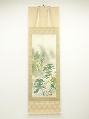 西沢光宣筆　嵐山　彩色山水　肉筆絹本掛軸（共箱）